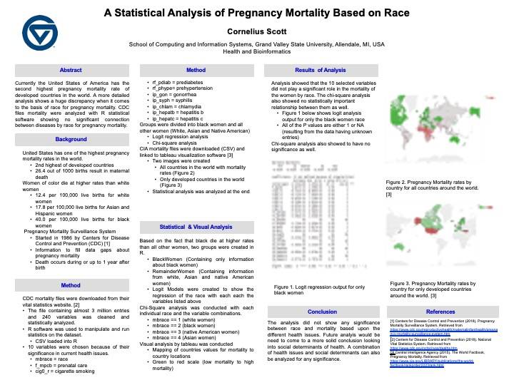 Cornelius Scott, A Statistical Analysis of Pregnancy Mortality Based on Race, 2019.